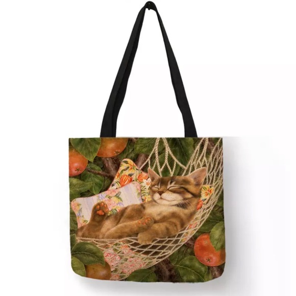 Handbags - Eco-Friendly Sleeping Tabby Cat Folding Tote Bag